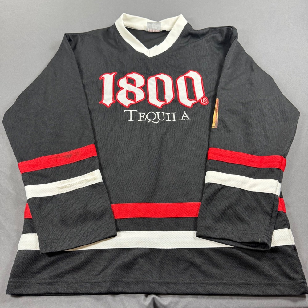 1800 Tequila Hockey Jersey Mens XL Black Red White Long Sleeve Mesh Promo Shirt